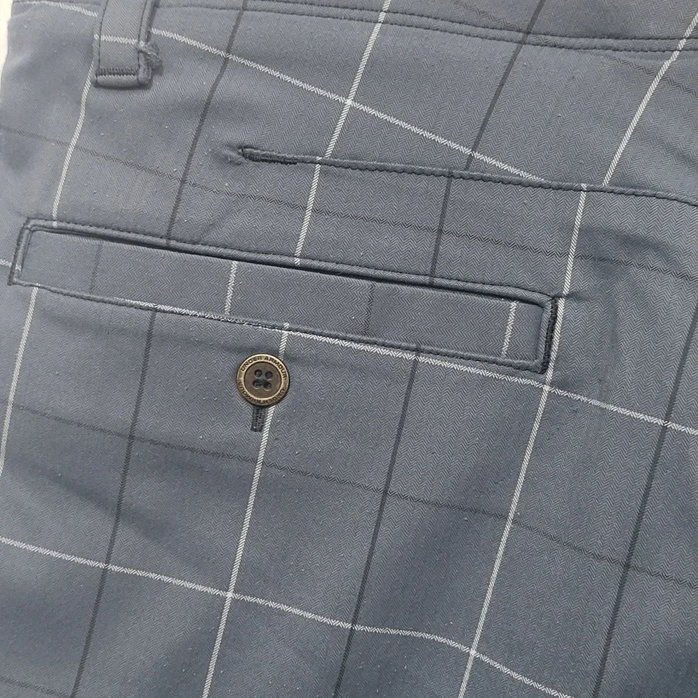 Under Armour Mens Navy Blue Windowpane Check‎ Herringbone Golf Shorts 32